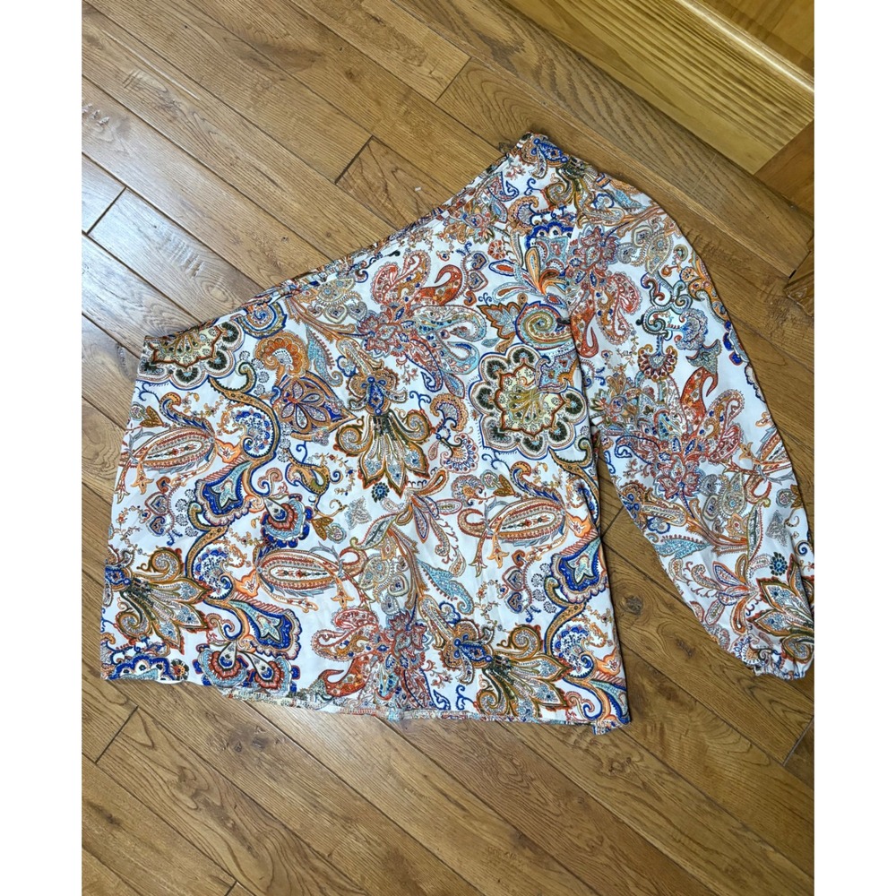 Shein VCAY Curve Paisley One Shoulder Blouse Orange Blue Boho Top 3XL NWT